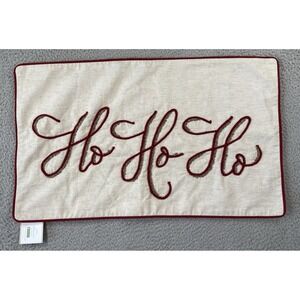 Pottery Barn HO HO HO Embroidered Christmas Pillow‎ Cover 16" x 26" NWT